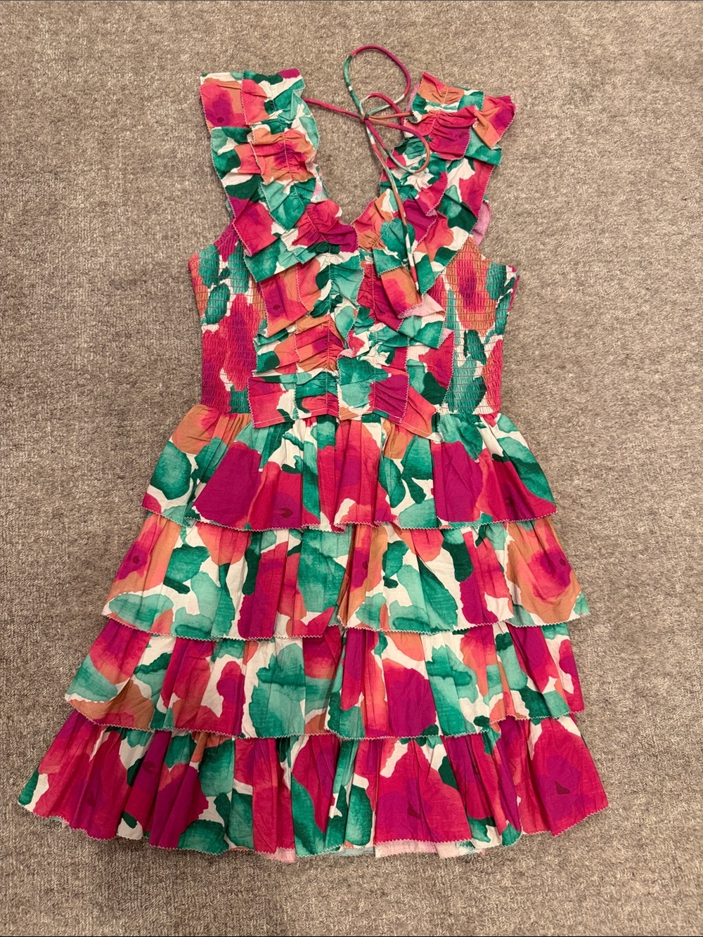 Love the Label Dress Size: S Tiered Ruffle Mini Dress in Pink & Green